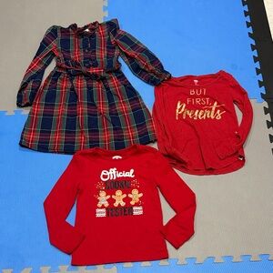 Plaid Dress and Red Holiday Tops Set size 6